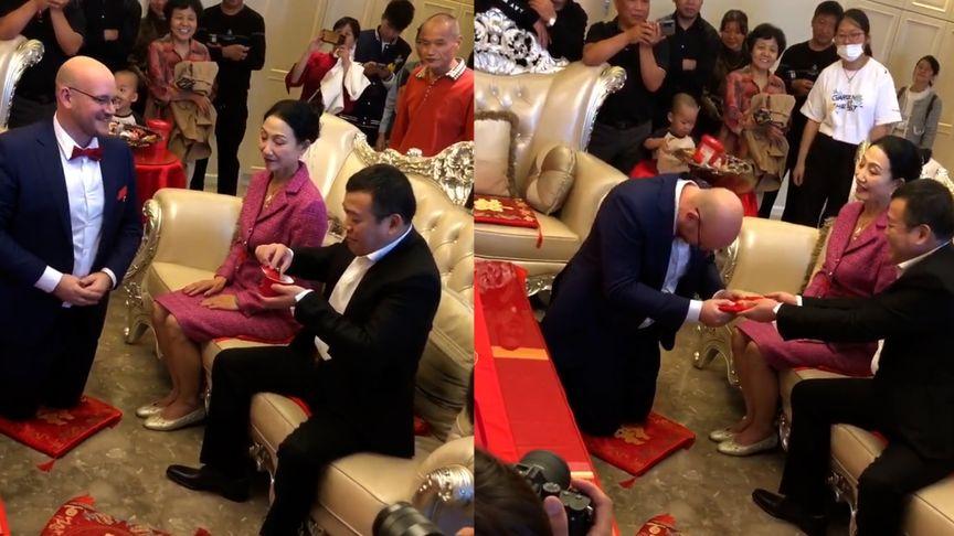 洋女婿下跪请茶叫爸妈，拿了红包转手给老婆，中国礼仪一样不少！