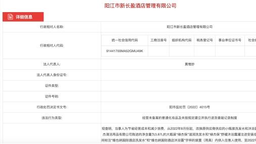 阳江市新长盈酒店管理有限公司因经营未备案的化妆品等被处罚