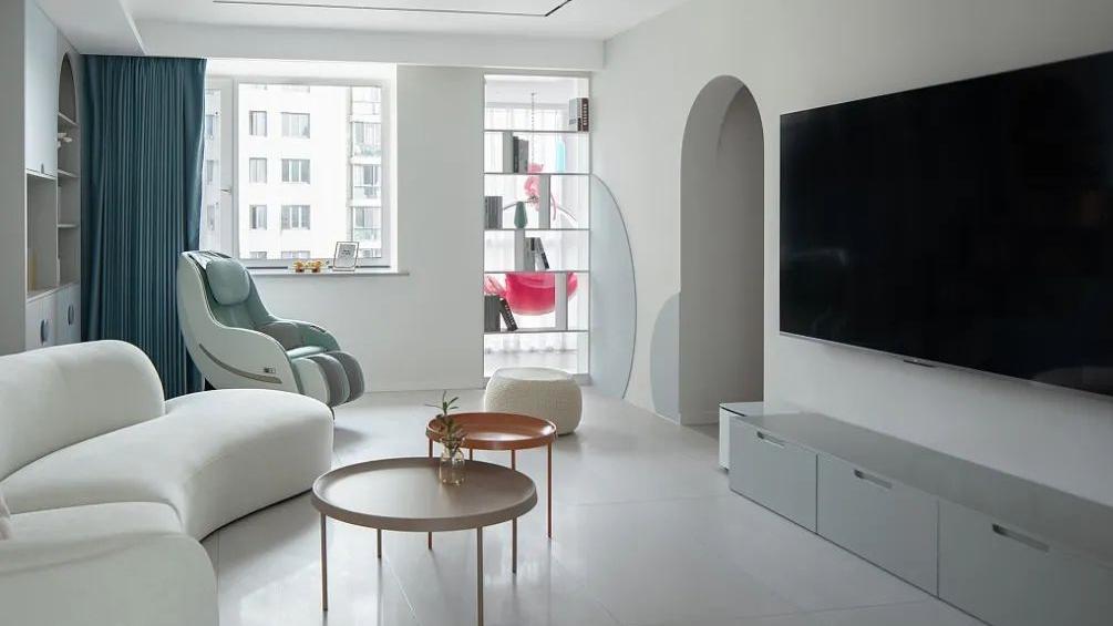 110平米3室2厅，动线逆袭+莫兰迪色+圆形元素，打造清新小家