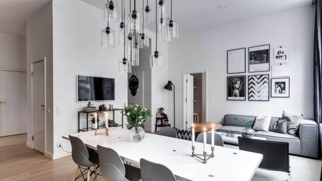 85平现代风二居室，主卧中的花瓣吊灯，简约又不失浪漫