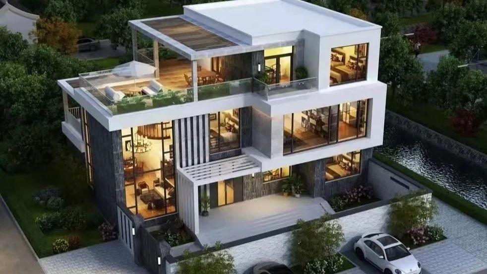 现代小别墅突出的就是一个通透，把采光和视野做到了极致