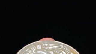 和田玉籽料|汉 和田玉籽料 白玉螭龙纹 剑首 把件 剑饰