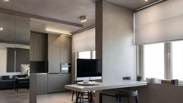 50平方米的灰色色调的大公寓，空间以开放式的设计为主