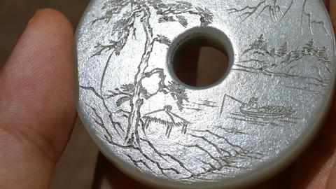 |和田玉“枣红皮 泛舟图”诗文壁