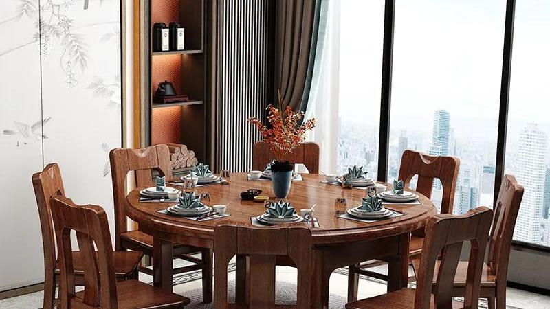 大圆桌落伍了，“新中式”实木餐桌一出，整洁美观，拍照给大家看