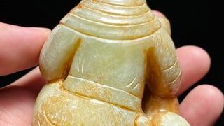 核桃|明 和田玉籽料 沁色 胡人戏狮 摆件 古玉 老玉