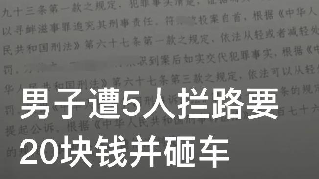 海南儋州，一男子驾驶行驶过程中，被5人拦住了去路并索要20块钱。