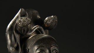 小叶紫檀|回流 小叶紫檀雕“和合二仙”摆件一对