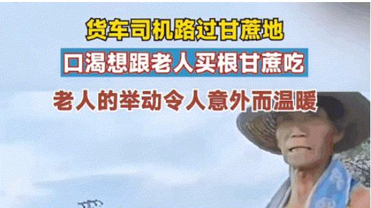 近日，广西，一货车司机路过甘蔗地口渴想向老农民买根甘蔗吃