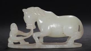 |清代-和田玉胡人驯马