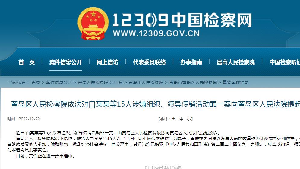 以“民间互助小额保本理财”为幌子从事传销活动 15人被公诉