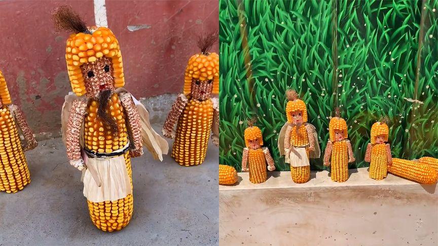 7岁女孩用玉米雕出“将军”，生动有趣网友直呼：艺术奇才