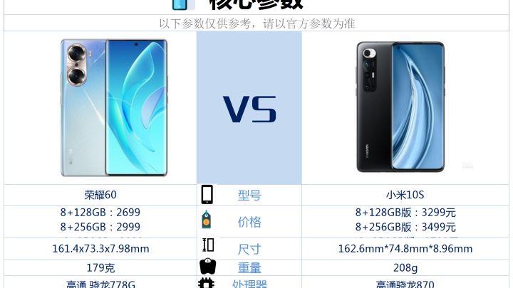荣耀|小米10s和荣耀60相比较，该如何选？