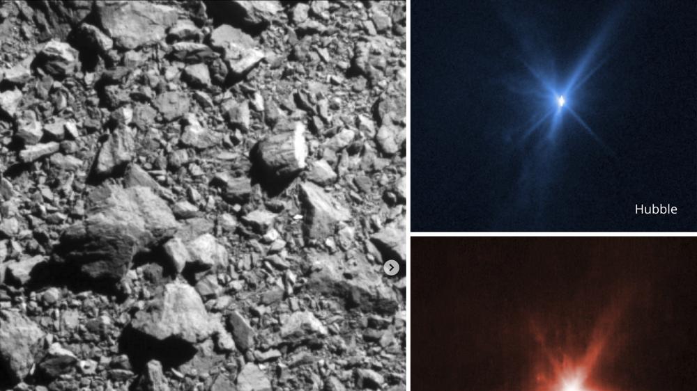 NASA航天器撞击小行星新照片曝光：出现高亮放射光线