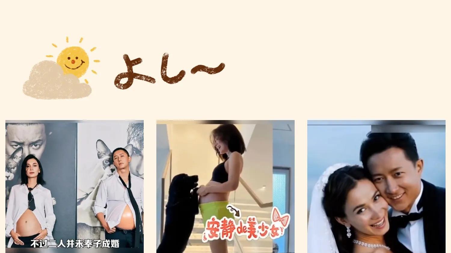 |妈妈卢靖姗则一边抱着宝宝一边亲吻老公脸颊，画面幸福温馨十足