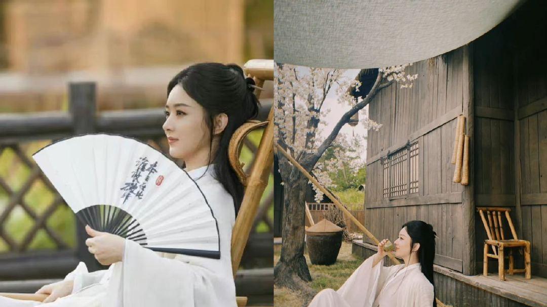 赵丽颖|与凤行将杀青，赵丽颖每套服装都很好看，搂着林更新脖子满满cp感