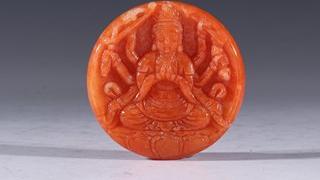 拟张果亭十八罗汉册|晚清 红翡翠千手观音佩牌