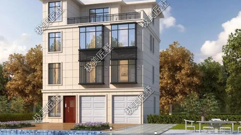 别墅|一侧无窗，前后大量开窗的四层带双车库平顶别墅，谁能想到还内置电梯！