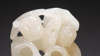 和田玉籽料|和田玉籽料双童献寿雕件