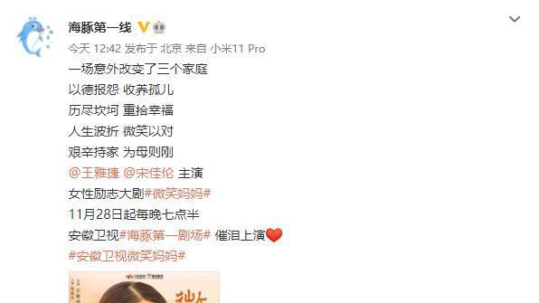 微笑妈妈|《微笑妈妈》定档安徽卫视，王雅捷宋佳伦主演，家庭剧，收视大剧