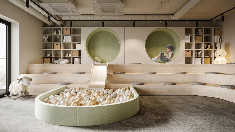 儿童空间分享：天然材料、暖色调，构建一个温馨如家的儿童中心