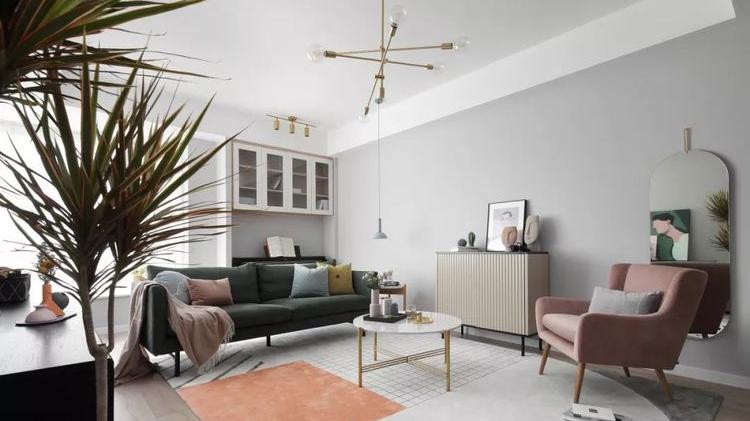 110平三室，客厅不要电视，餐厅设计卡座，卧室大胆撞色，好喜欢