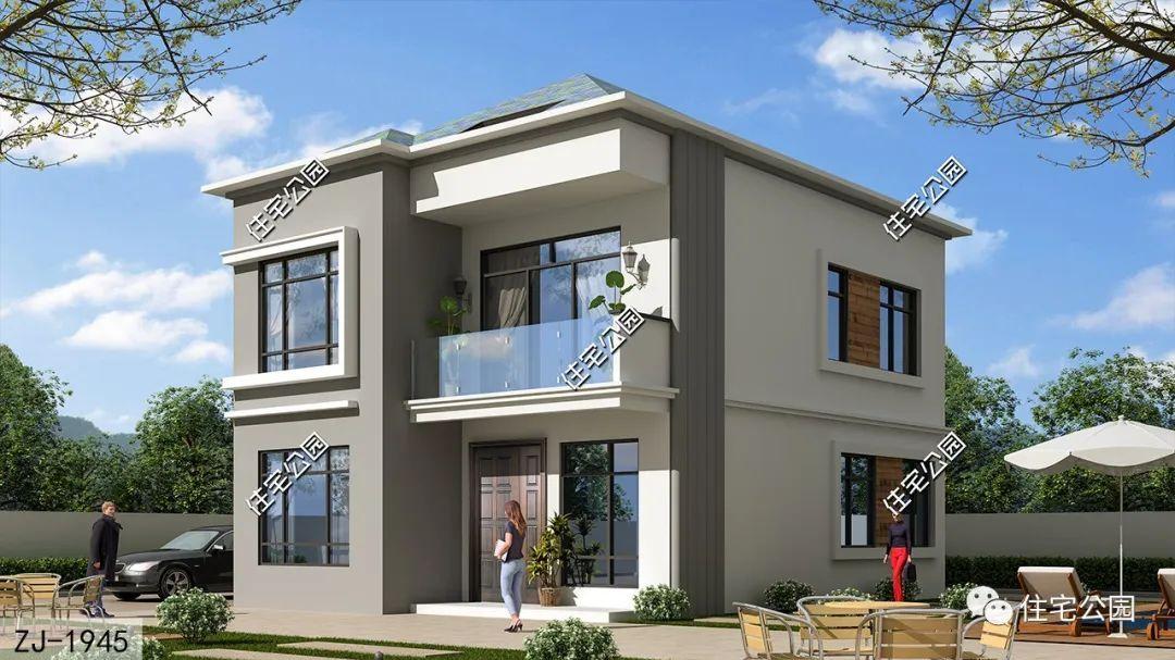 8×11米西墙无窗的现代坡屋顶别墅，占地仅92平