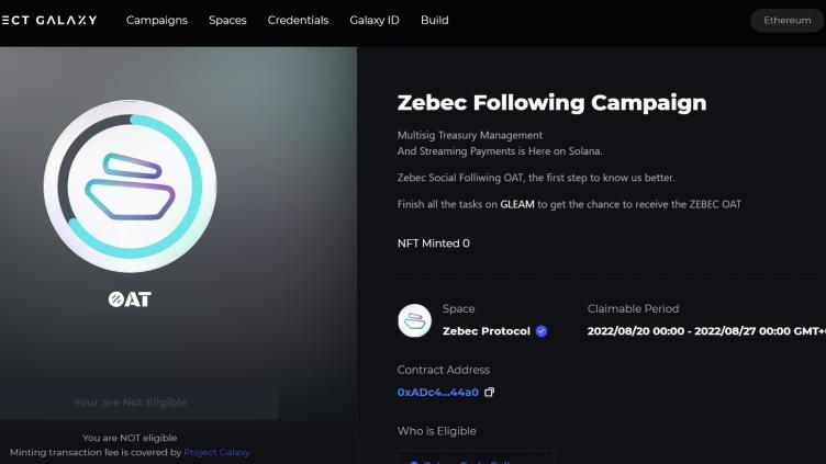 javascript|Zebec社区利好频传，Galaxy Project上领取专属Zebec OAT