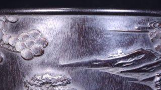 文房|老紫檀木雕“孔子传道”文房笔筒。