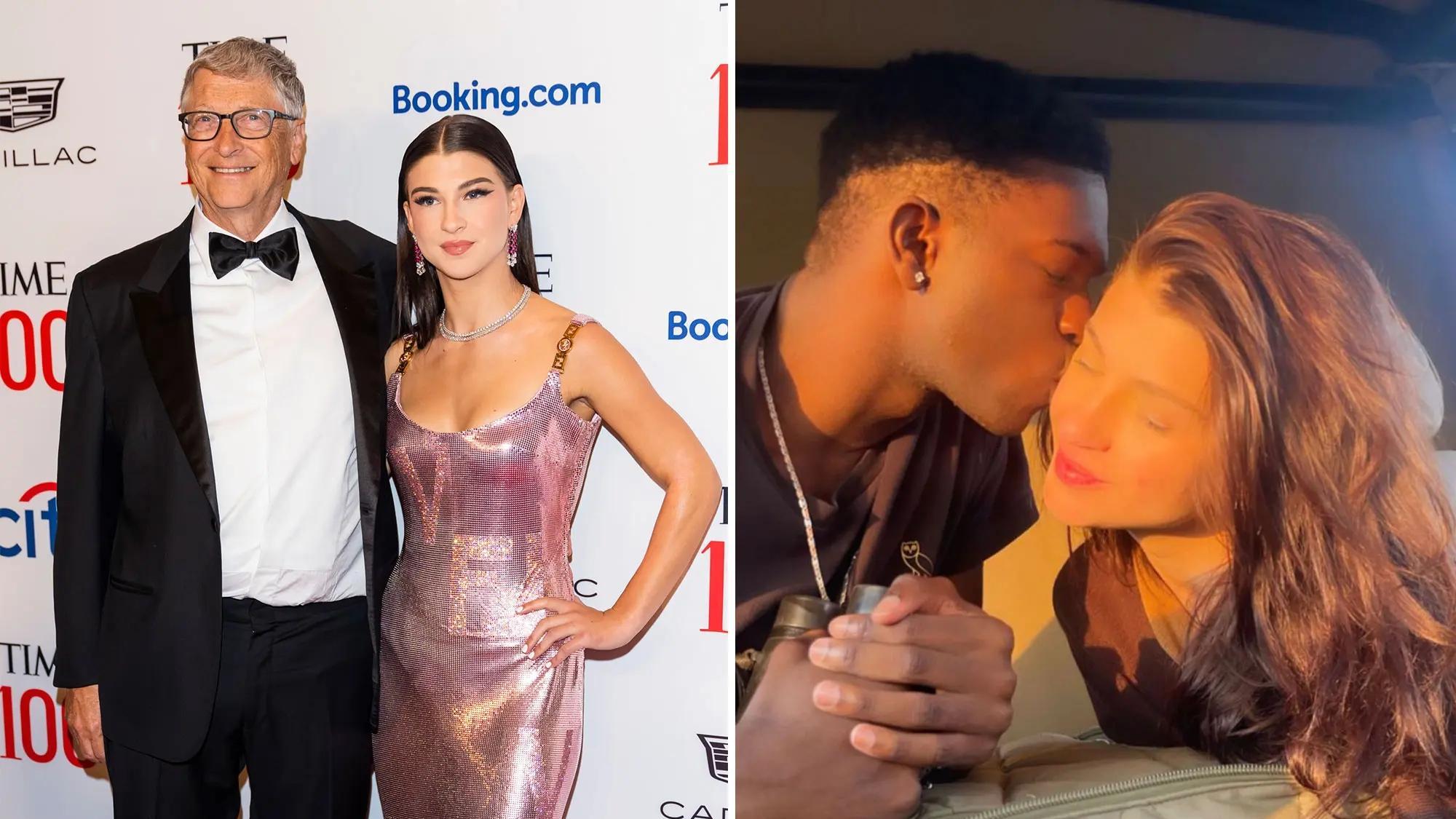 |盖茨小女儿穿抹胸走红毯，和黑人男友秀恩爱，19岁却看着像中年人