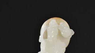 和田玉籽料|重器 和田玉籽料观音摆件