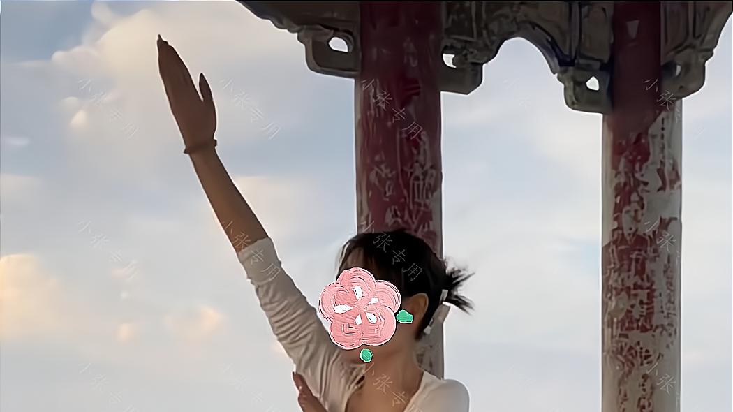 女子丝毫不顾他人眼光，在凉亭里练中国功夫，逗的家人哈哈大笑