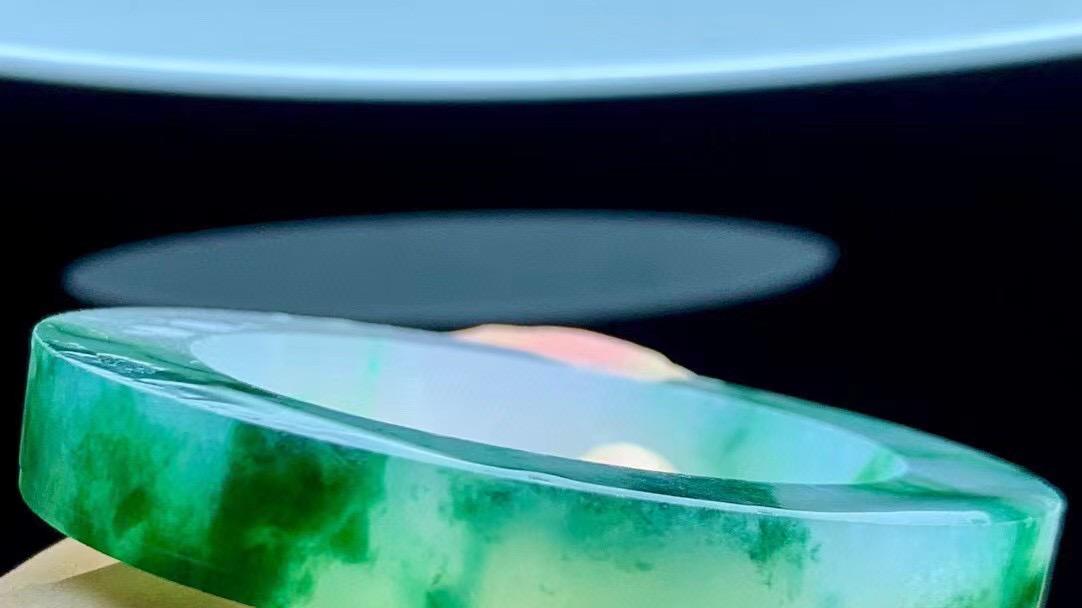 翡翠手镯|冰飘绿花翡翠手镯胚