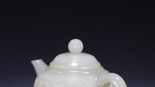 和田玉籽料|和田玉籽料薄胎回形纹茶壶