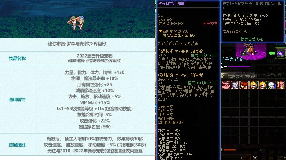 DNF2022年夏日礼包核心道具对比，详细评测道具提升情况