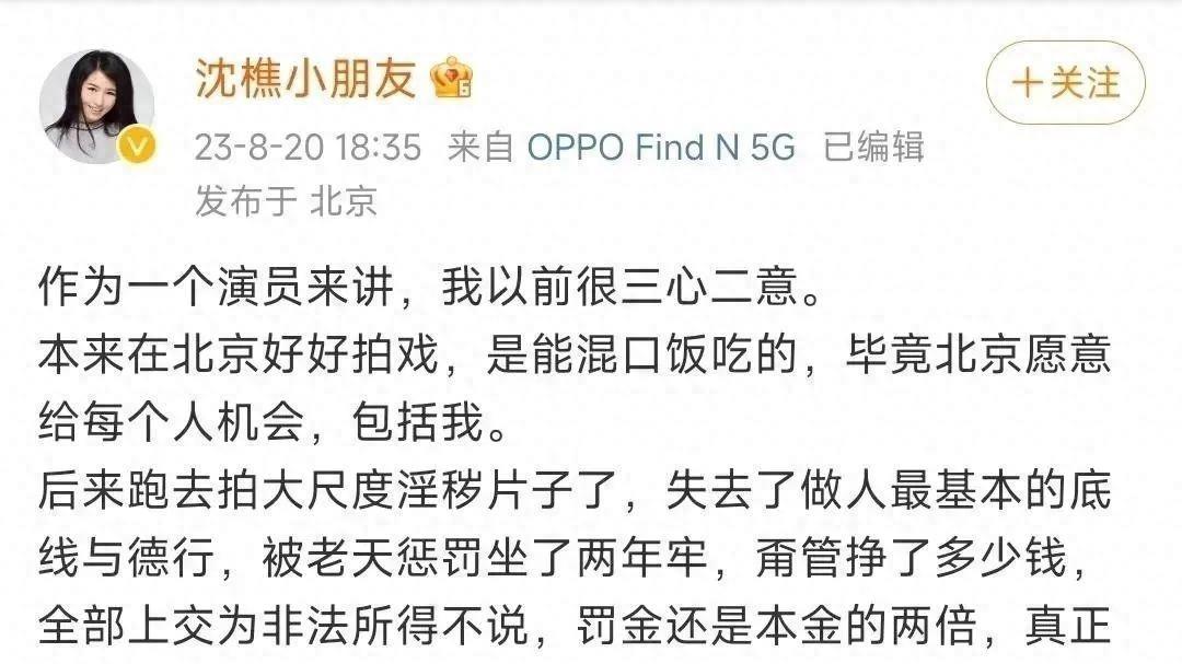 沈樵出狱：当裸替也比拍片安全，曾经的国产区话题女王回归了