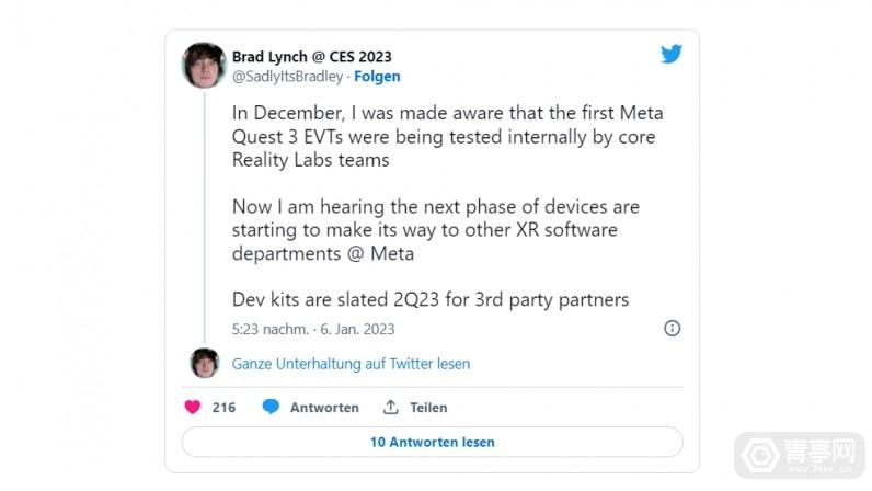 一加科技|Brad Lynch：Quest 3进展顺利，预计今年Q2推出开发者套件