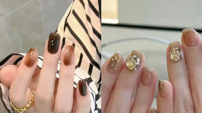 保湿 Nail share 秋冬高级焦糖琥珀色系美甲~