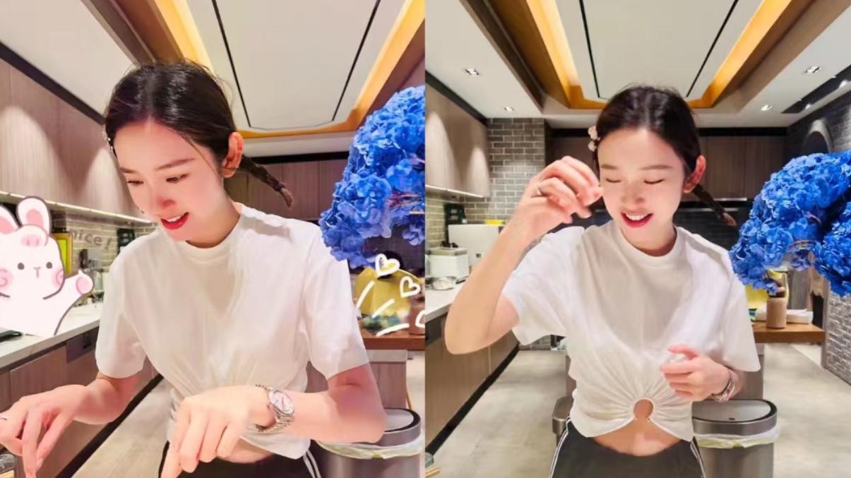 唐艺昕首晒3岁女儿，母女俩一起做饼干，小公主扎哪吒头超可爱