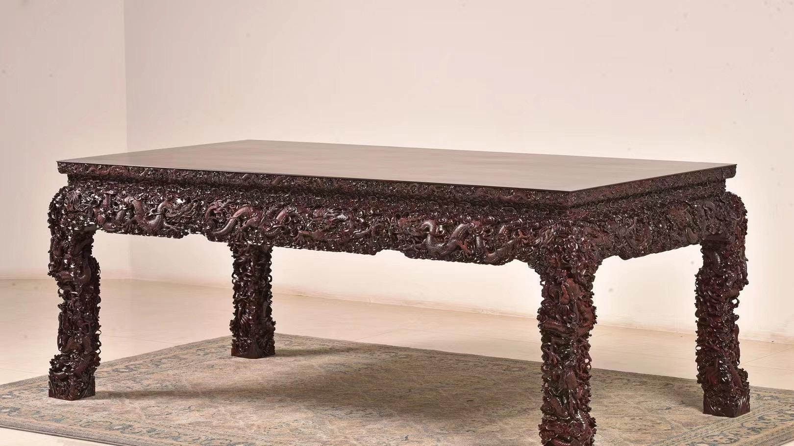 紫檀|复刻，清乾隆，紫檀龙纹御案