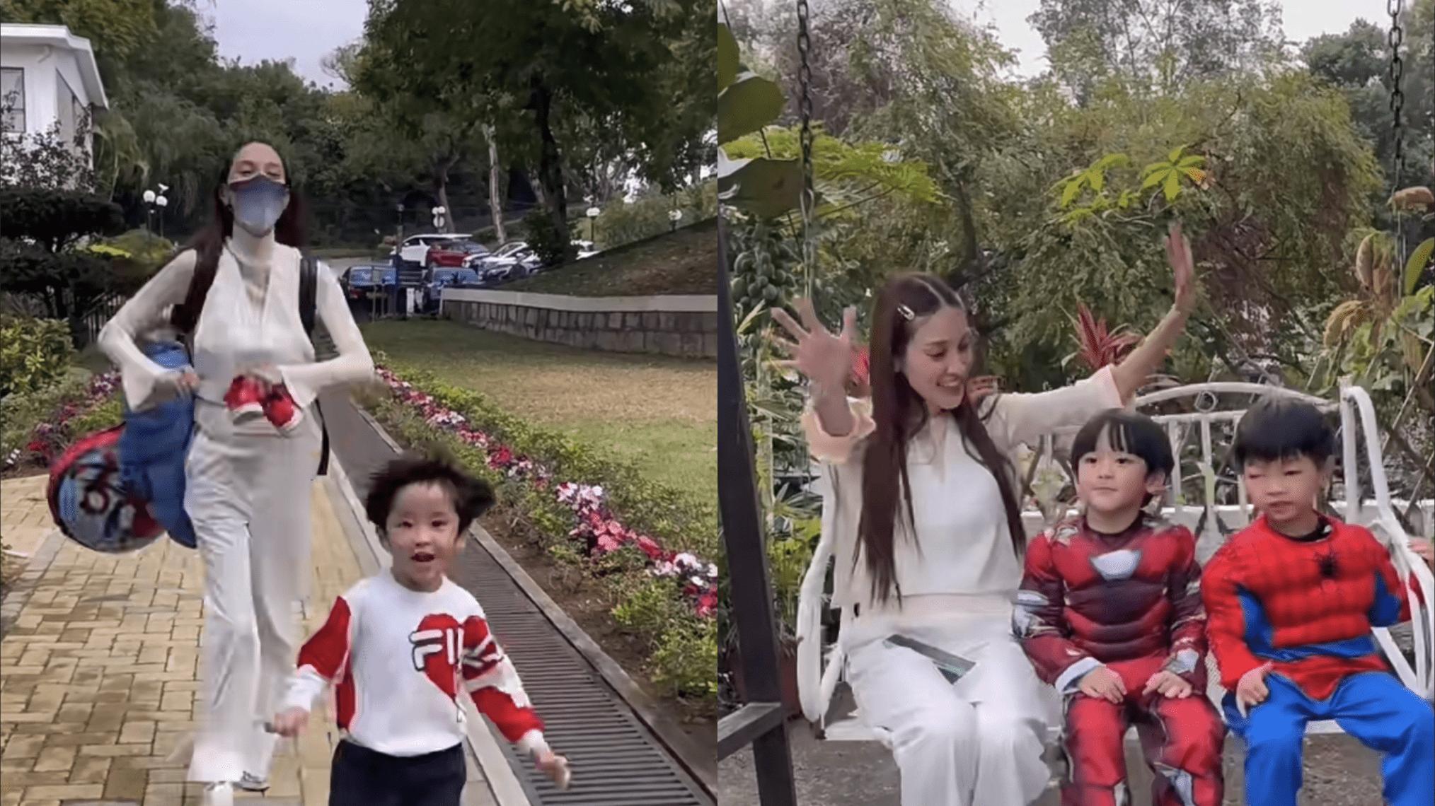 陈凯琳|郑嘉颖为4岁长子庆生，娇妻陈凯琳肤色暗沉，刚出月子就陪儿子疯玩