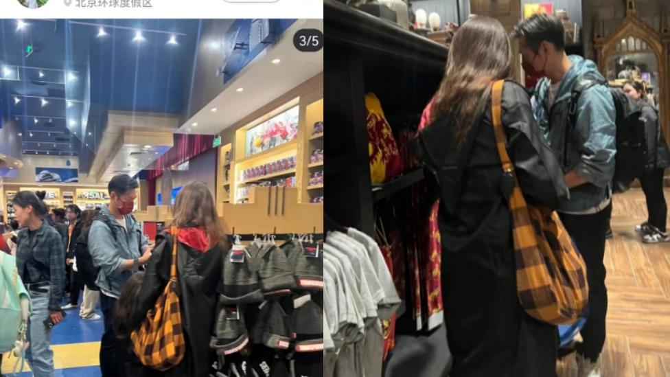 偶遇严屹宽举高女儿笑声不断，穿大红老10岁，杜若溪陪同像父女