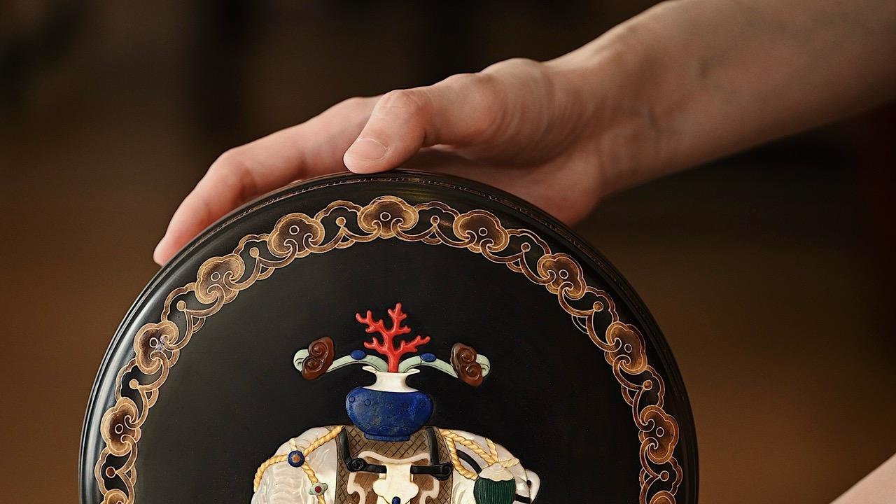 珍藏，紫檀描金，百宝嵌太平有象，收纳捧盒