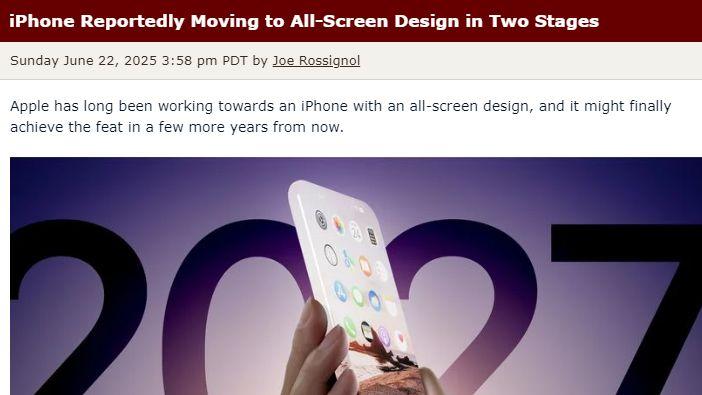 从“刘海”到无缝，2027年iPhone或迎全面屏时代