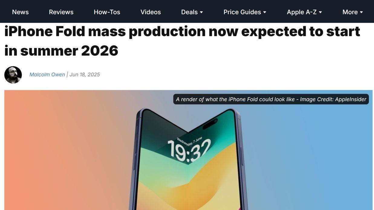 蘋果折疊屏iPhone生產計劃披露 預計2026年秋季發布