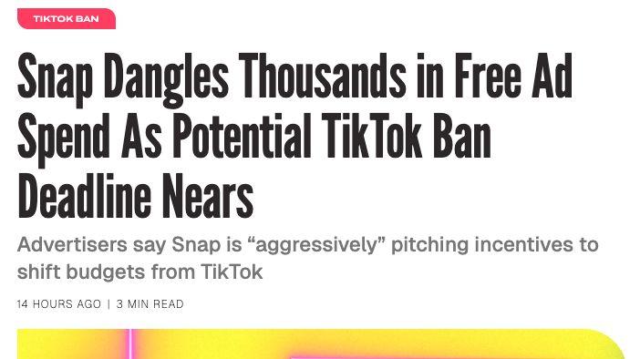 TikTok前途未卜，美媒爆料Snapchat欲抢占其广告市场