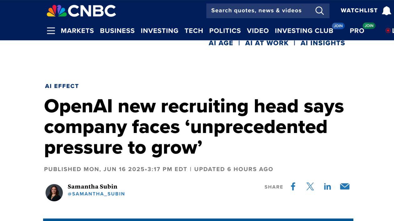 OpenAI遇人才困境？新任招聘主管称面临前所未有的增长压力