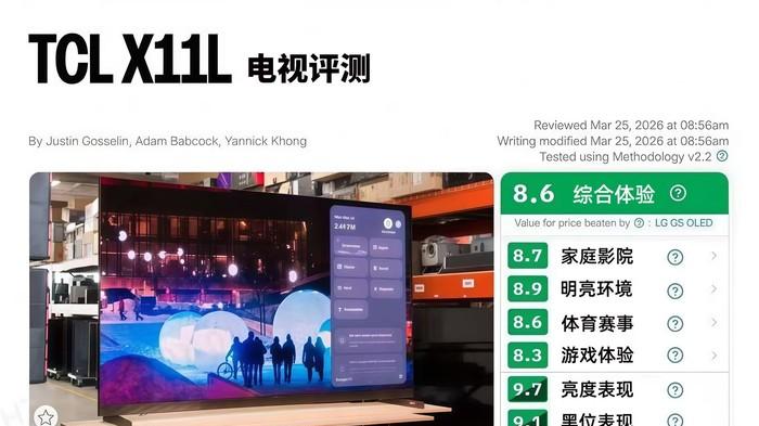 Rtings權威認證！TCL X11L登頂液晶電視榜首