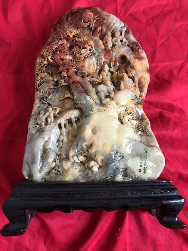 寿山石镂雕文房摆件（富春聚贤）