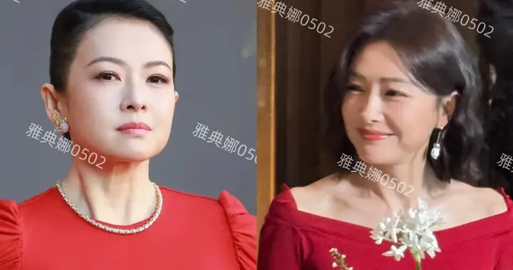 同岁的章子怡和秦岚，同一天都穿大红裙亮相活动，状态都不尽人意